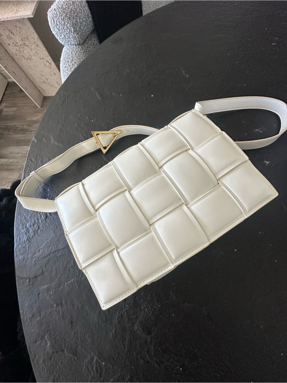Bottega Veneta White Intrecciato Padded Leather Crossbody Belt Bag